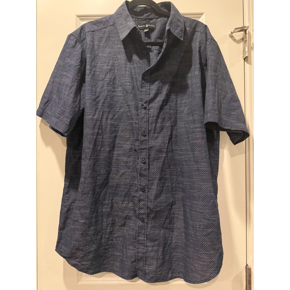 Beverly Hills Polo Club Mens 2XLB Blue Micro Dot Pinstripe Short Sleeve Shirt
